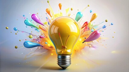 A creative light bulb surrounded by sketches of various symbols, such as an open book and arrows pointing upwards.