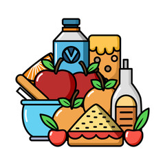 Colorful Food Illustration with Fresh Produce and Grocery Items