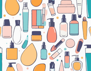 Skincare cosmetic product concept. Hand drawn flat vector illustration 