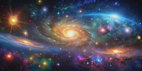 Fototapeta premium A stunning visualization of space with colorful galaxies and twinkling stars, galaxies, stars, universe