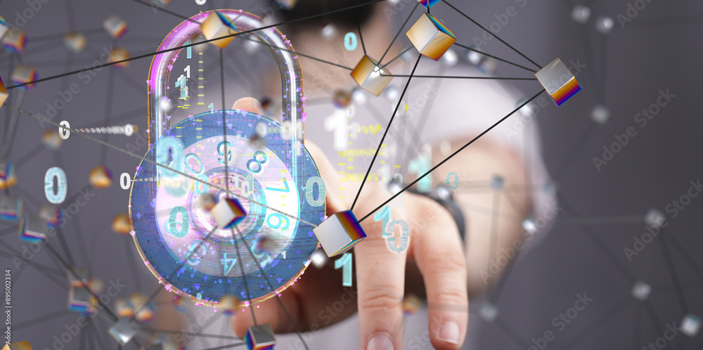 Aufkleber Cybersecurity and information or network protection. Future technology web