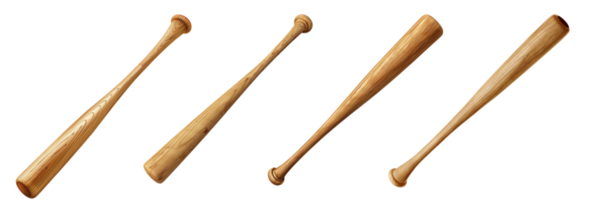 Wooden baseball bat collection isolated on transparent or white background