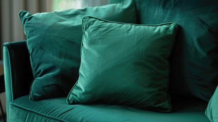 Soft dark green velvet pillow with space for text