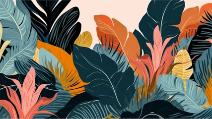 Abstract background leaves pastel color, trendy and minimalist seamless pattern decoration vector illustration