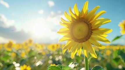 Beautiful yellow sunflower isolated on the blue sky.