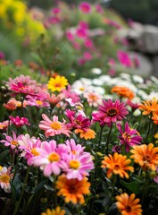 Close Up Of Colorful Flowers In A Garden