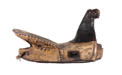 old wooden horse saddle isolated on white background