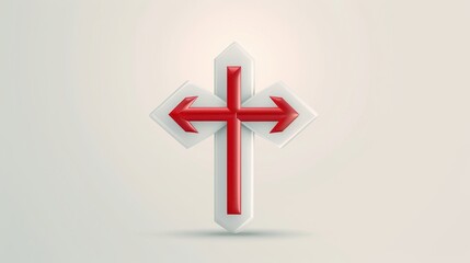 Obraz premium A red and white cross with arrows pointing to the right and left