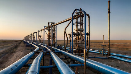 Maze of pipes and valves processing natural gas at a plant
