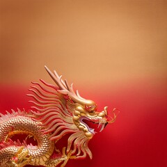 Chinese dragon new year background soft red gold color tone, wth copy space area