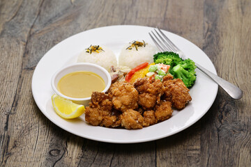 homemade mochiko chicken plate, Hawaiian food