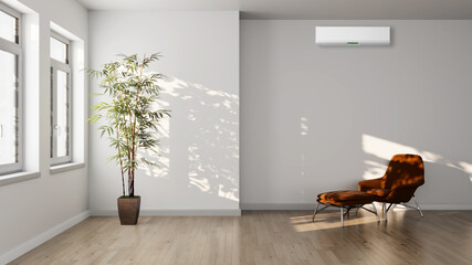 Fototapeta premium large luxury modern bright interiors living room with air conditioning mockup illustration 3D rendering