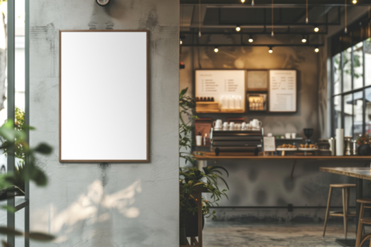 PNG cafe photo frame  mockup, transparent design