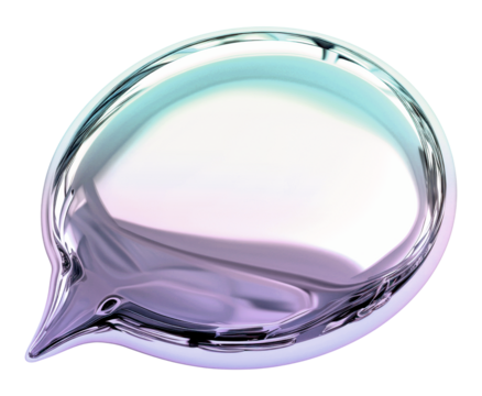 Speech bubble  icon png holographic fluid chrome shape, transparent background