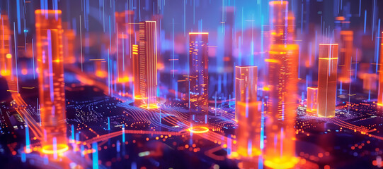 Fototapeta premium 3D illustration showing smart city technology with future graphic of digital data transfer. Smart city, Internet of things, smart life, information technology