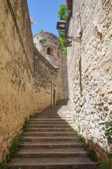 Girona, Spain - 23 July, 2024: Backstreets of the Jewish Quarter in Old Town Girona, Catalonia