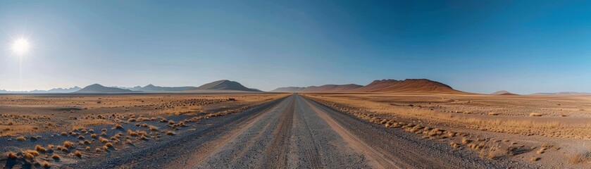 Endless Journey: Ultra-Realistic Empty Desert Road under a Crystal-Clear Sky with Vivid Surroundings
