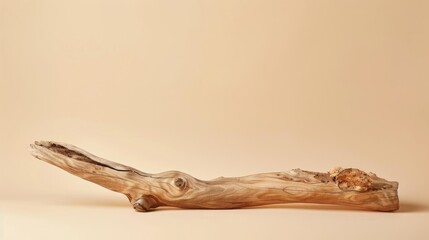 Fototapeta premium Wooden snag on beige background with space for product placement