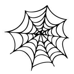 Spider Web Black and White Illustration. Hand Drawn Halloween Clipart with Spiderweb on isolated background