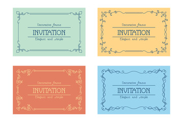 Simple line frame design for invitation, set of colorful card template