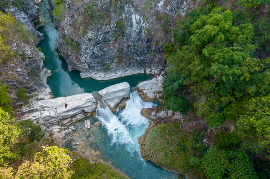 Aerial view of Air Terjun Tanggedu, East Nusa Tenggara, Indonesia; Ndapayami, Kanatang, East Sumba Regency, East Nusa Tenggara, Indonesia