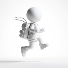 3D white figure cartoon with backpack, in back to school concept