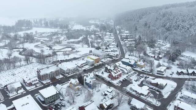 New England Ski Village After A Fresh Snowfall - Stowe, Vermont With White Church