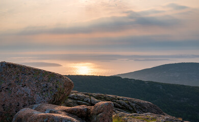 Obraz premium Tranquil Seascape from Cadillac Mountain Acadia with Copy-Space