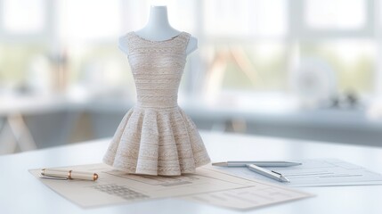 A dress is sitting on a table with a pen and a piece of paper