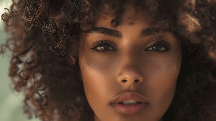 Fototapeta premium Woman with Natural Hair: A woman with natural, curly hair styled beautifully, with a simple background to highlight her features. 