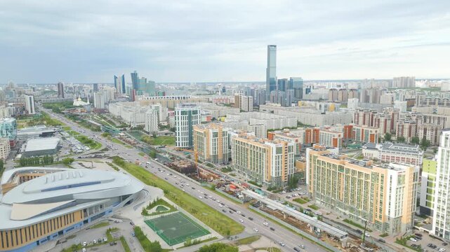 View of the City Center With Skyscrapers in Astana, Kazakhstan, Central Asia - Drone Flying Forward