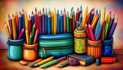 Fototapeta premium Colorful colored pencil and crayon sketch webtoon