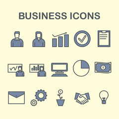 business icon set.containing seminar,conference ,business plan,trafic,time management,job desk,profit,etc.solid icon collection vector illustration