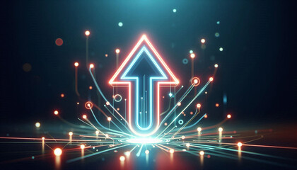 Abstract background with glowing neon lights in arrowhead shape