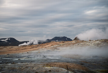 Breathtaking boiling mudpots in Myvatn Geothermal Area