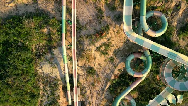 Colorful Water Sliders At Playground Park