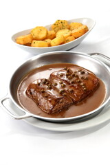 Steak au Poivre, classic fillet with green pepper sauce from French cuisine