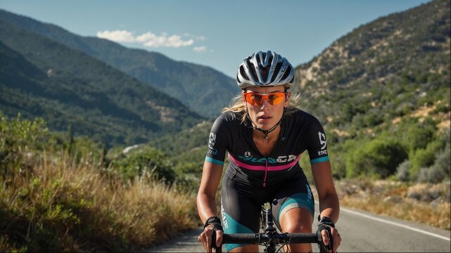 Focused Female Cyclist on Outdoor Ride