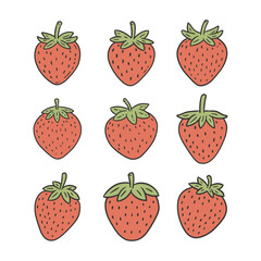 Cute Strawberry Fruit Cartoon Doodle Style Illustration