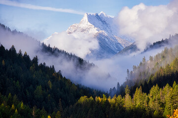 Foggy Mountain Landscape near Invermere, British Columbia, Canada