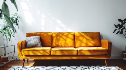 Contemporary Lounge Space Featuring Mustard Yellow Sofa and Minimalist Decor