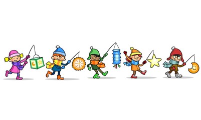 Kinder feiern Sankt Martin mit buntem Laternenumzug © Robert Kneschke