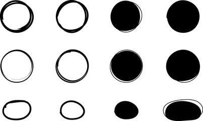 Hand drawn circle line sketch. Pencil or pen circular scribble round circles. Message design element set. Doodle graffiti bubble draft vector illustration.