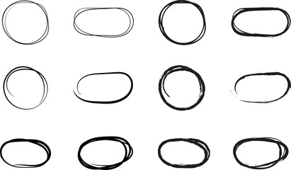 Hand drawn circle line sketch. Pencil or pen circular scribble round circles. Message design element set. Doodle graffiti bubble draft vector illustration.