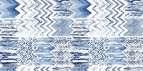 Summery ikat zig zag border pattern in painterly brushstroke digital design. Modern coastal living printed textile decor in seamless banner tape template.