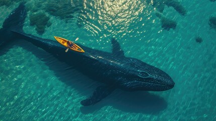 Serene Ocean Scene with Canoe and Whale
