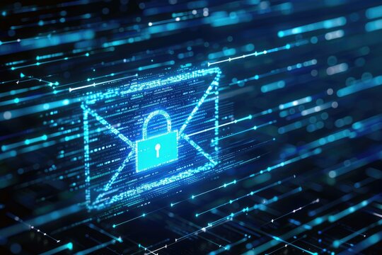 Virtual Privacy: Encrypted Email Icon with Binary Code Streams