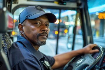 Experienced Bus Driver at the Wheel in Profile View - Professional in Transportation Industry
