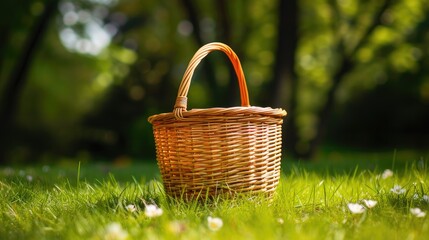 Basket Made of Wicker Sitting on Grass