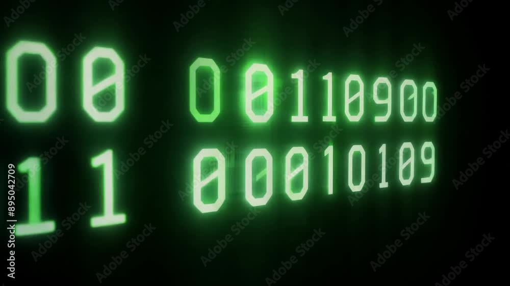 Poster Green binary code numbers 1 0 1 are illuminated against a black background.